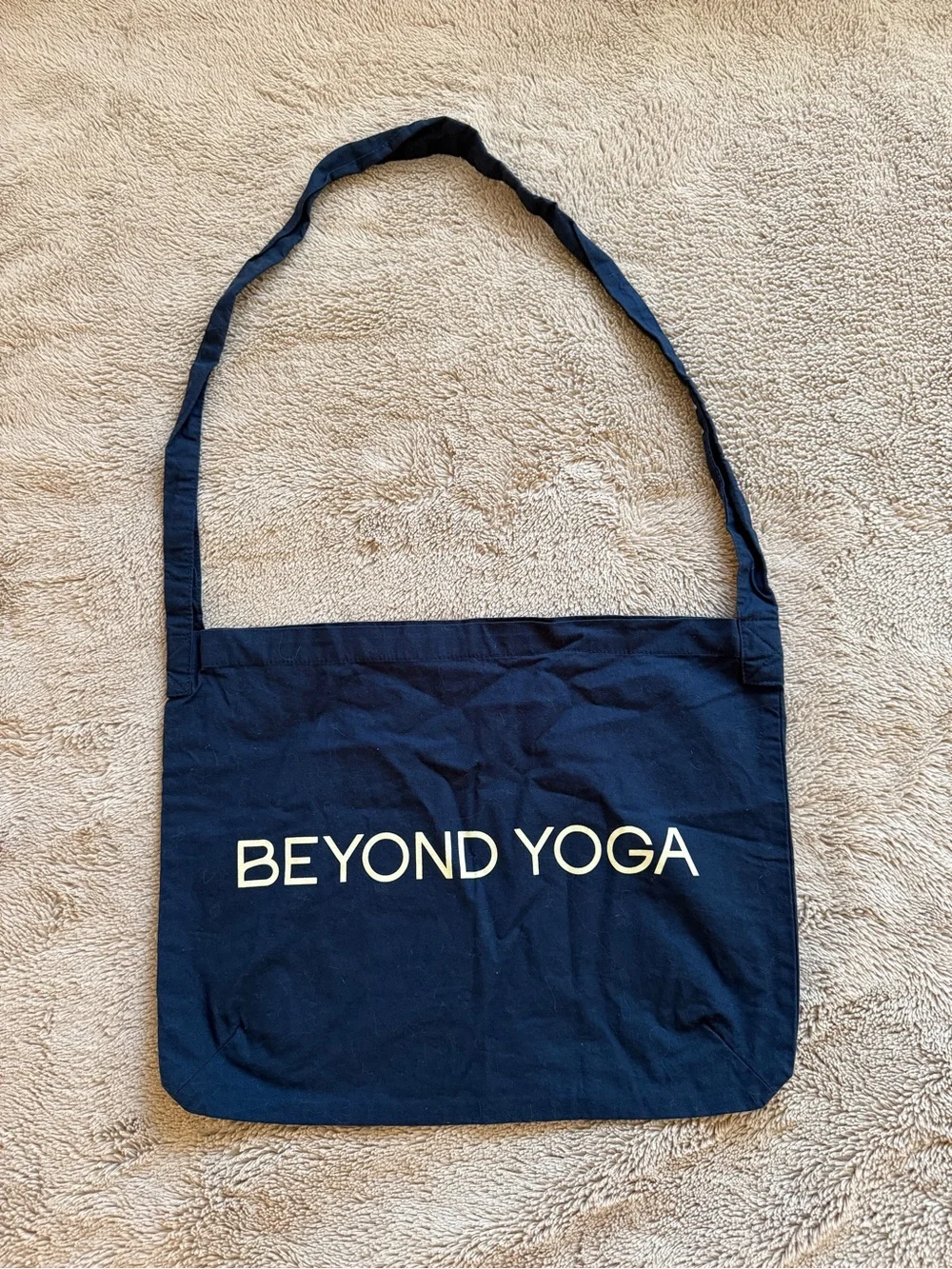 Beyond Yoga Navy Canvas Shoulder Tote with White Logo